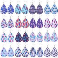 Synthetic Leather Drop Earring, with Zinc Alloy, Teardrop, printing & for woman 