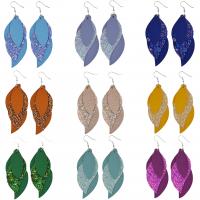 Synthetic Leather Drop Earring, with Zinc Alloy, Leaf, printing & for woman 