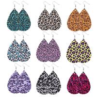 Synthetic Leather Drop Earring, with Zinc Alloy, Teardrop, printing, for woman & leopard pattern 