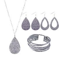 Synthetic Leather Jewelry Set, with Zinc Alloy, 4 pieces & for woman 40*75mm,210*20mm,370mm 