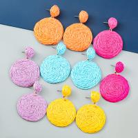 Rattan Earring, Zinc Alloy, with Rafidah Grass, Round, fashion jewelry & for woman 