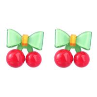 Resin Zinc Alloy Earring, with Zinc Alloy, Cherry, fashion jewelry & for woman, two different colored 