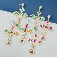 Zinc Alloy Rhinestone Drop Earring, with Resin, Cross, gold color plated, fashion jewelry & for woman & with rhinestone 