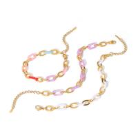 Stainless Steel Chain Bracelets, 304 Stainless Steel, with Resin, with 5cm extender chain, Round, 18K gold plated, fashion jewelry & for woman 8mm .5 cm 