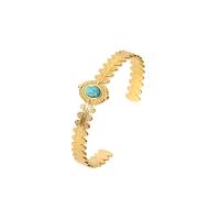 Stainless Steel Cuff Bangle, 304 Stainless Steel, with turquoise, Round, 18K gold plated, Adjustable & fashion jewelry & for woman, gold, 18mm 