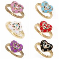 Cubic Zirconia Micro Pave Brass Finger Ring, Heart, gold color plated, micro pave cubic zirconia & enamel 