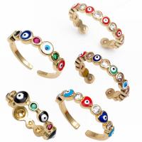 Evil Eye Jewelry Finger Ring, Brass, gold color plated & micro pave cubic zirconia & enamel 4mm 