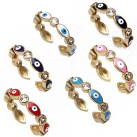 Evil Eye Jewelry Finger Ring, Brass, gold color plated, micro pave cubic zirconia & enamel 4mm 