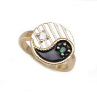 Cubic Zirconia Micro Pave Brass Finger Ring, Round, gold color plated, ying yang & micro pave cubic zirconia & enamel 