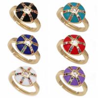 Cubic Zirconia Micro Pave Brass Finger Ring, Round, gold color plated, micro pave cubic zirconia & enamel 