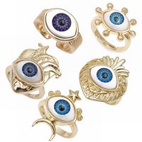 Evil Eye Jewelry Finger Ring, Brass, with Resin, gold color plated, Unisex 