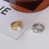 Titanium Steel Finger Ring, with Plastic Pearl, Vacuum Ion Plating & for woman 9.5mm,7mm 