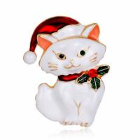 Christmas Jewelry Brooch , Zinc Alloy, Cat, gold color plated, fashion jewelry & for woman & enamel & with rhinestone 