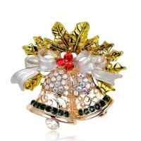 Broche de bijoux de Noël, alliage de zinc, cloche de noël, plaqué de couleur d'or KC, bijoux de mode & pour femme & émail & avec strass, couleurs mélangées Vendu par PC