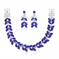 Rhinestone Zinc Alloy Jewelry Set, earring & necklace, with Crystal, with 7cm extender chain, Leaf, plated, three pieces & fashion jewelry & for woman & with rhinestone cm 