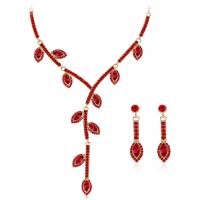 Rhinestone Zinc Alloy Jewelry Set, earring & necklace, with 7cm extender chain, Leaf, plated, three pieces & fashion jewelry & for woman & with rhinestone cm 