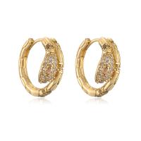 Brass Huggie Hoop Earring, Snake, gold color plated, micro pave cubic zirconia & for woman 