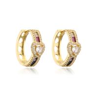 Brass Huggie Hoop Earring, gold color plated, micro pave cubic zirconia & for woman, multi-colored 
