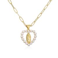 Brass Jewelry Necklace, Heart, gold color plated & for woman & with plastic pearl Approx 17.7 Inch 