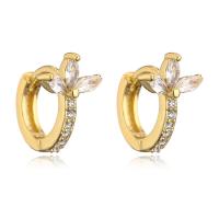 Brass Huggie Hoop Earring, gold color plated & micro pave cubic zirconia & for woman 