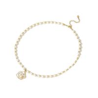 Collier de perles de verre, perle de verre, avec laiton, avec 2.75inch chaînes de rallonge, fleur, Placage de couleur d'or, Style coréen & pour femme Environ 13.7 pouce, Vendu par PC