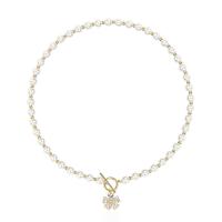 Cubic Zircon Micro Pave Brass Necklace, Glass Pearl, with Brass, Flower, gold color plated, micro pave cubic zirconia & for woman Approx 15.3 Inch 