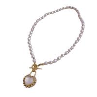 Collar de perlas de cristal, Perlas de vidrio, con aleación de zinc & Acrílico, con 2.75inch extender cadena, Corazón, chapado en color dorado, para mujer & con diamantes de imitación, longitud:aproximado 12.6 Inch, Vendido por UD