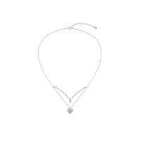 Harz Messing Halskette, mit Verlängerungskettchen von 2.75inch, Herz, silberfarben plattiert, Doppelschicht & für Frau & mit Strass, Länge:ca. 15.7 ZollInch, verkauft von PC