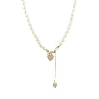 Freshwater Pearl Brass Necklace, with Shell & Brass, with 2.75inch extender chain, Heart, gold color plated, micro pave cubic zirconia & for woman, 12mm Approx 14.1 Inch 