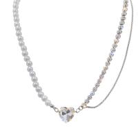 Plastic Pearl Necklace, Zinc Alloy, with Plastic Pearl, with 3.34inch extender chain, Heart, silver color plated, micro pave cubic zirconia & for woman Approx 14.1 Inch 