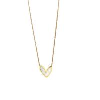Brass Jewelry Necklace, with White Shell, with 1.96inch extender chain, Heart, gold color plated, oval chain & for woman Approx 15.7 Inch 