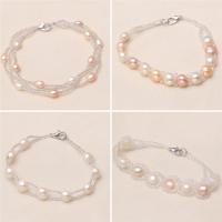 Cultured Freshwater Pearl Brass Bracelet, with Seedbead, multilayer & for woman Approx 7.5 Inch 