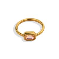 Titanium Steel Finger Ring, Square, Vacuum Ion Plating, fashion jewelry & micro pave cubic zirconia US Ring 