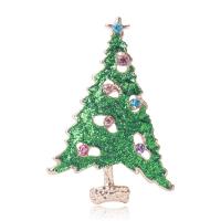 Broche de bijoux de Noël, alliage de zinc, arbre de noël, Placage de couleur d'or, bijoux de mode & pour femme & émail & avec strass, vert Vendu par PC