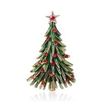 Weihnachten Schmuck Brosche, Zinklegierung, Weihnachtsbaum, goldfarben plattiert, Modeschmuck & für Frau & Emaille & mit Strass, grün, 25x42mm, verkauft von PC