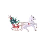 Christmas Jewelry Brooch , Zinc Alloy, Horse, gold color plated, fashion jewelry & for woman & enamel & with rhinestone, white 