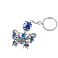 Zinc Alloy Key Clasp, with Lampwork, Butterfly, evil eye pattern & for woman & with rhinestone, blue 