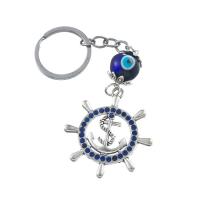 Zinc Alloy Key Clasp, with Lampwork, Unisex & evil eye pattern & with rhinestone & hollow, blue 