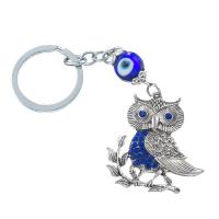 Zinc Alloy Key Clasp, with Lampwork, Owl, Unisex & with rhinestone, blue 