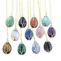 Gemstone Necklaces, with Brass, Teardrop & Unisex Approx 15.74 Inch 