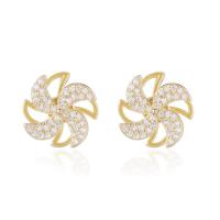 Cubic Zirconia Micro Pave Sterling Silver Earring, 925 Sterling Silver, Pinwheel, plated, micro pave cubic zirconia & for woman & hollow 12mm 