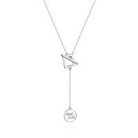 Sterling Silver Jewelry Necklace, 925 Sterling Silver, with 1.57 inch extender chain, with letter pattern & for woman, silver color Approx 15.55 Inch 