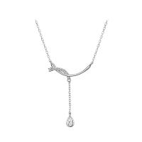 Cubic Zirconia Micro Pave Sterling Silver Necklace, 925 Sterling Silver, with 1.77 inch extender chain, micro pave cubic zirconia & for woman, silver color Approx 15.55 Inch 