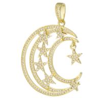 Befestigter Zirkonia Messing Anhänger, Mond und Sterne, goldfarben plattiert, Modeschmuck & DIY & Micro pave Zirkonia, goldfarben, 34x38x2mm, Bohrung:ca. 4mm, verkauft von PC