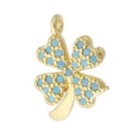Cubic Zirconia Micro Pave Brass Pendant, Four Leaf Clover, gold color plated, fashion jewelry & DIY & micro pave cubic zirconia, golden Approx 0.5mm 