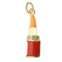 Cubic Zirconia Micro Pave Brass Pendant, Lipstick, gold color plated, fashion jewelry & DIY & micro pave cubic zirconia, two different colored Approx 3mm 