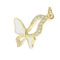 Cubic Zirconia Micro Pave Brass Pendant, Butterfly, gold color plated, fashion jewelry & DIY & micro pave cubic zirconia & enamel, two different colored Approx 2.5mm 