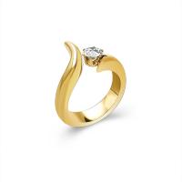 Titanium Steel Finger Ring, with Cubic Zirconia, Vacuum Ion Plating & for woman, golden, 16mm 