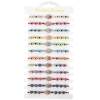 Evil Eye Jewelry Bracelet, Crystal, with Polyester Cord & Lampwork & enamel & Zinc Alloy, gold color plated, 12 pieces & enamel & with rhinestone, mixed colors .7 Inch 