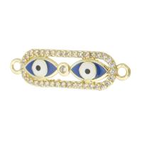 Cubic Zirconia Micro Pave Brass Connector, gold color plated, DIY & evil eye pattern & micro pave cubic zirconia & enamel & 1/1 loop, gold Approx 1mm 